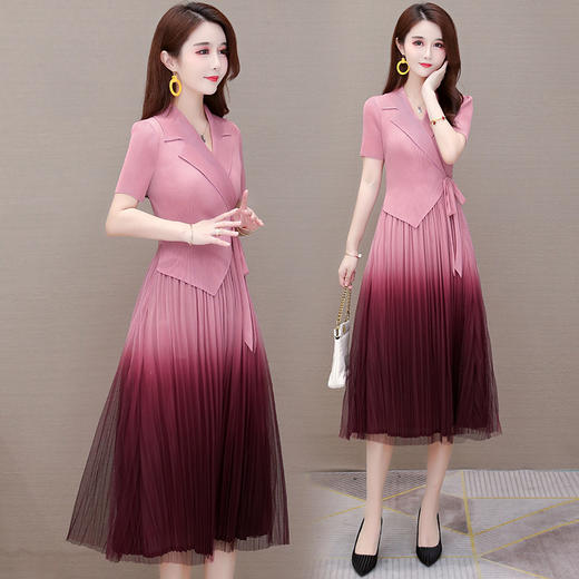 YWE-S39330渐变色2020夏新品修身短袖气质高贵阔太太连衣裙 商品图1