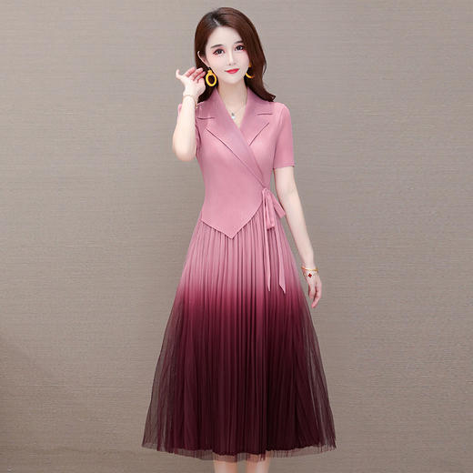 YWE-S39330渐变色2020夏新品修身短袖气质高贵阔太太连衣裙 商品图0