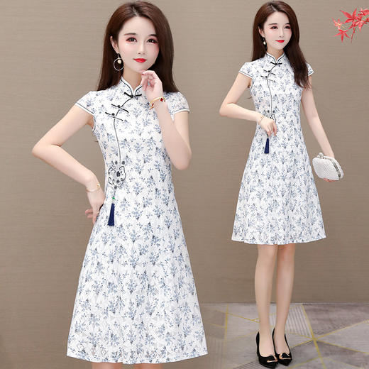 YWE-N908气质旗袍裙2020夏新款修身立领印花中长款 商品图3