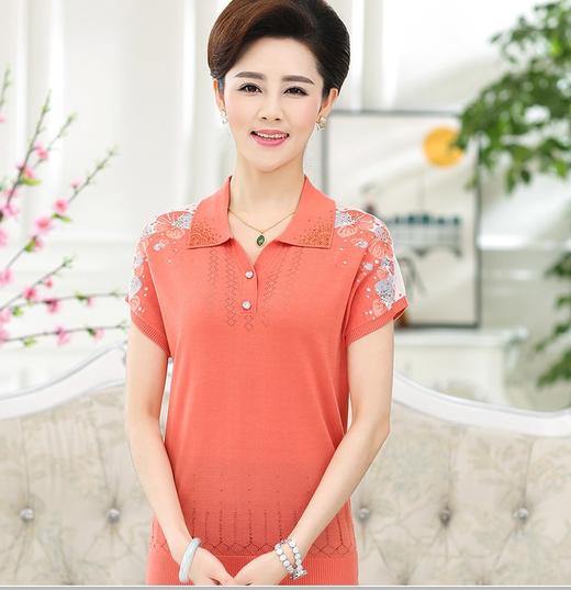 QYY-1128新款妈妈装半开胸针织短袖翻领T恤 商品图2