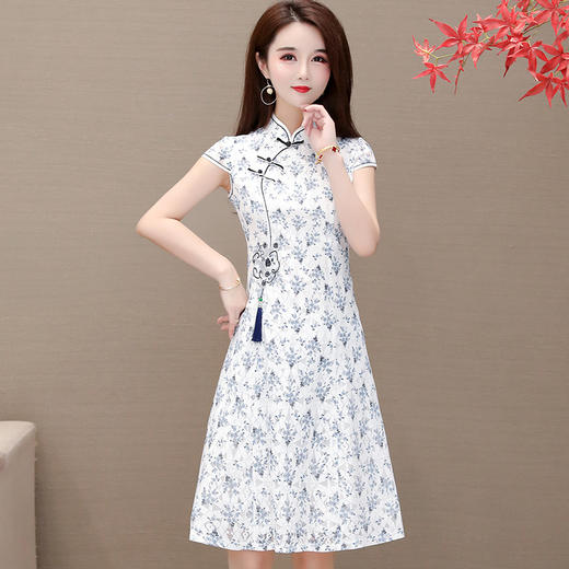 YWE-N908气质旗袍裙2020夏新款修身立领印花中长款 商品图0