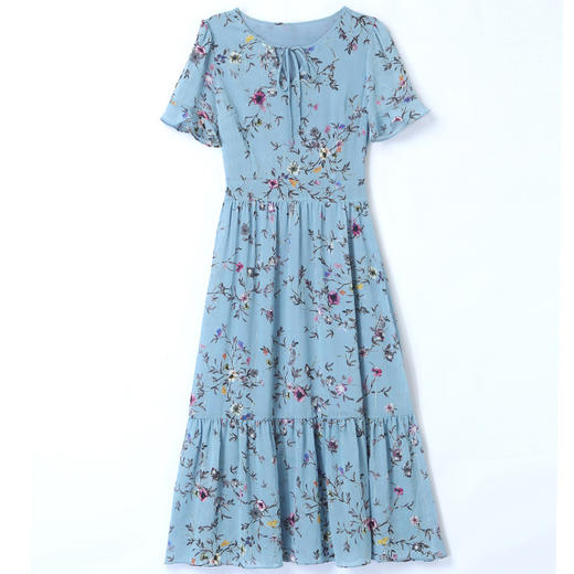 WZNH-XBL605-1时尚潮流中长款圆领气质短袖连衣裙 商品图3