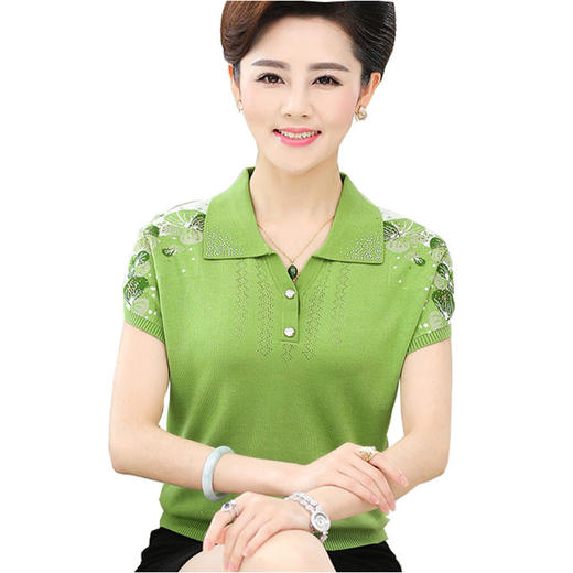 QYY-1128新款妈妈装半开胸针织短袖翻领T恤 商品图4