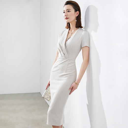 孤品J20284491A颈袖添香季新款时尚修身显瘦短袖礼服连衣裙女ol气质职场装（）不退可换 商品图2