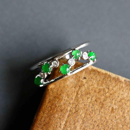 高冰种阳绿翡翠戒指排戒18k白金钻石镶嵌 商品图4