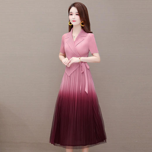 YWE-S39330渐变色2020夏新品修身短袖气质高贵阔太太连衣裙 商品图5