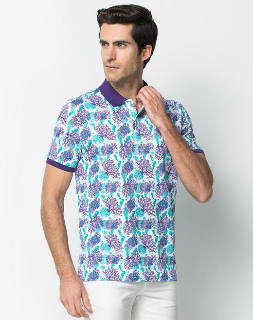 Marco Azzali 白底蓝紫色印花短袖POLO衫 T3653A00 商品图2