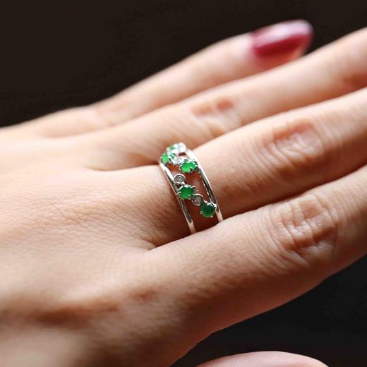 高冰种阳绿翡翠戒指排戒18k白金钻石镶嵌 商品图7