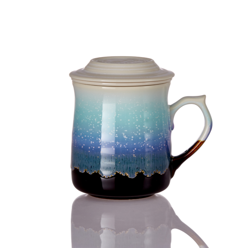 浪纹陶瓷三件杯（含茶漏） 360ml