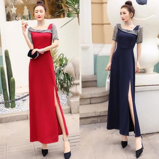 TZX-夏季新款名媛气质收腰开叉连衣裙 商品图1