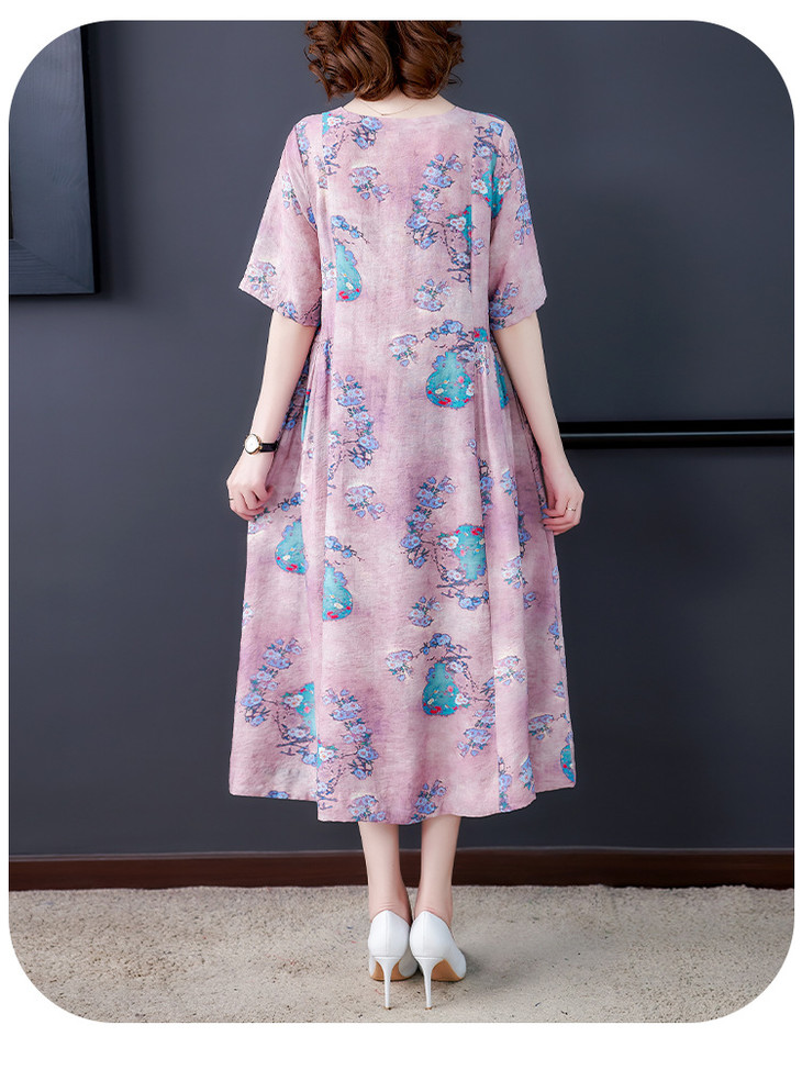 ahmym8103复古文艺丝麻印花连衣裙