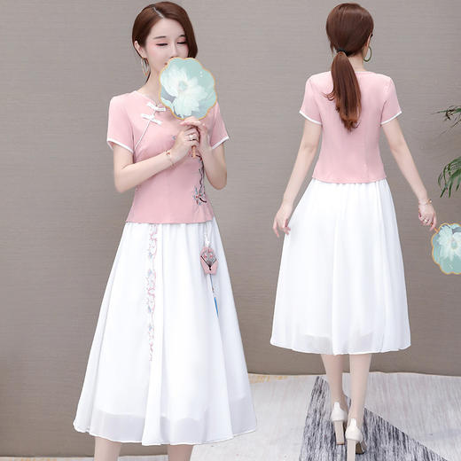 QYM-TYH-9FQ9952新款中国风棉麻刺绣上衣半身裙两件套TZF 商品图3