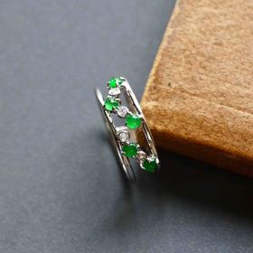 高冰种阳绿翡翠戒指排戒18k白金钻石镶嵌