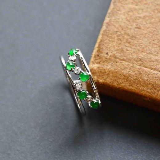 高冰种阳绿翡翠戒指排戒18k白金钻石镶嵌 商品图0