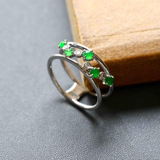 高冰种阳绿翡翠戒指排戒18k白金钻石镶嵌 商品图1