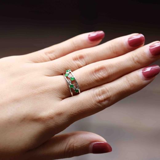 高冰种阳绿翡翠戒指排戒18k白金钻石镶嵌 商品图8