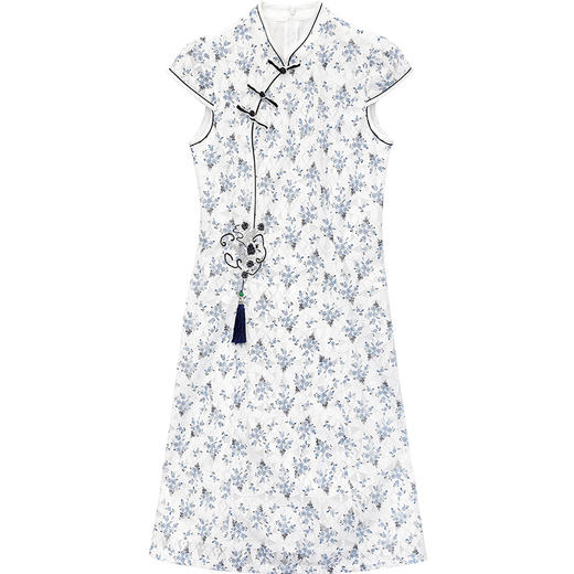 YWE-N908气质旗袍裙2020夏新款修身立领印花中长款 商品图4