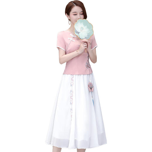 QYM-TYH-9FQ9952新款中国风棉麻刺绣上衣半身裙两件套TZF 商品图4