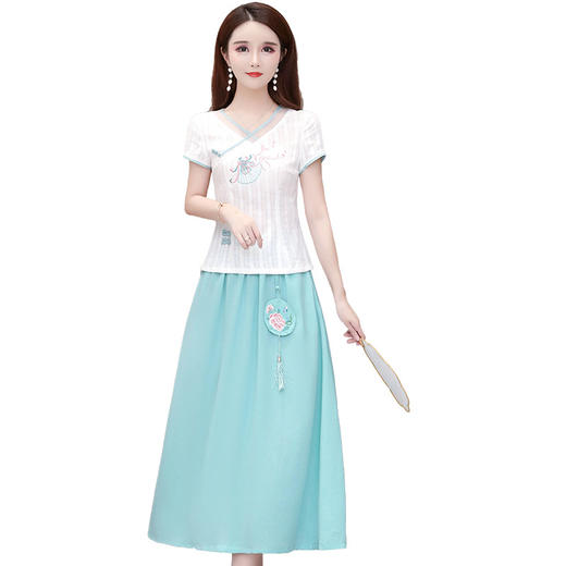 YWE-YJY20K56中式绣花两件套2020修身短袖旗袍半身裙 商品图4