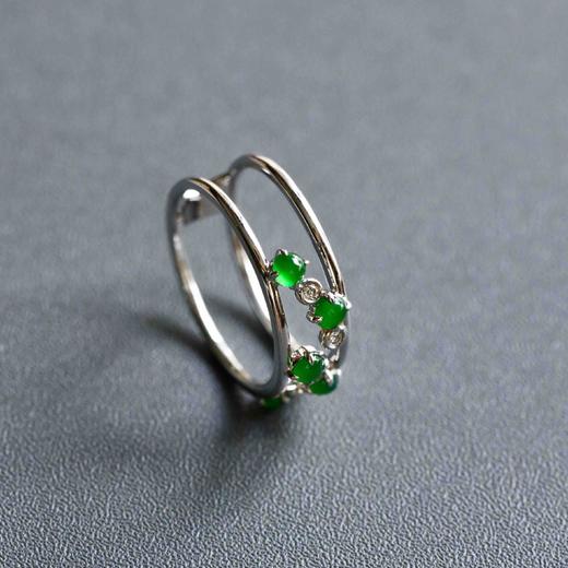 高冰种阳绿翡翠戒指排戒18k白金钻石镶嵌 商品图2