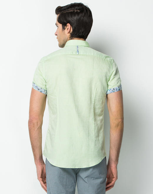 Marco Azzali 黄绿色棉麻面料短袖衬衫 C3653700 商品图1