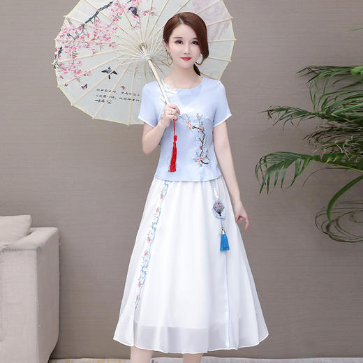 QYM-TYH-9FQ9952新款中国风棉麻刺绣上衣半身裙两件套TZF 商品图1