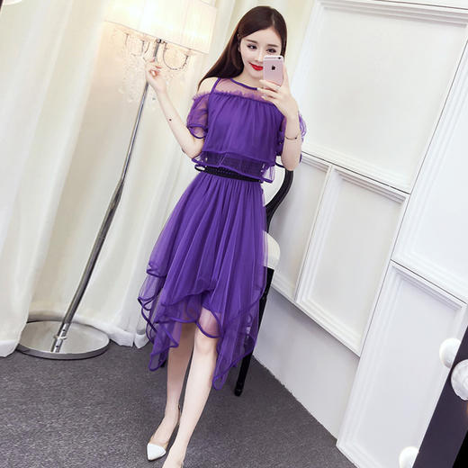 WZNH-MQYS8987甜美简约圆领短袖纯色上衣+修身半身裙套装 商品图3