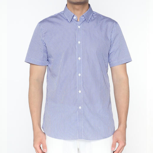 Marco Azzali 白底蓝小格子短袖衬衫 C5243600 商品图0