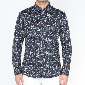 Marco Azzali 藏青印花长袖衬衫 C5107100
