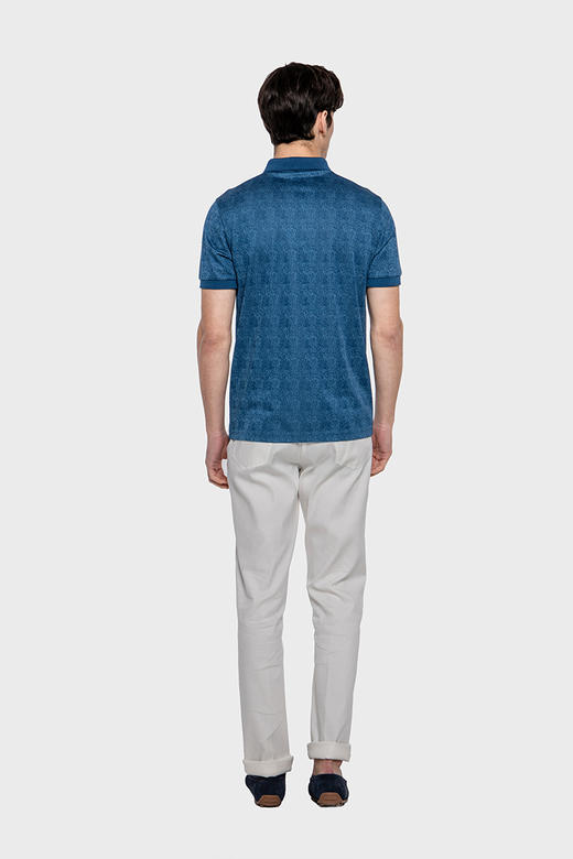 callisto丹宁色桑蚕丝提花翻领T恤  SPTSS190BL 商品图1