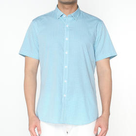 Marco Azzali 白底蓝绿小格短袖衬衫 C5239700