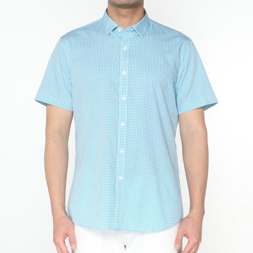 Marco Azzali 白底蓝绿小格短袖衬衫 C5239700 商品图0