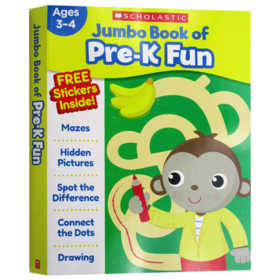 学乐学龄前儿童趣味练习册 英文原版 Jumbo Book of Pre-K Fun Workbook 贴纸活动手册 幼儿3-4岁启蒙英语书 字母单词教材教辅