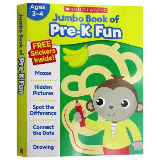 学乐学龄前儿童趣味练习册 英文原版 Jumbo Book of Pre-K Fun Workbook 贴纸活动手册 幼儿3-4岁启蒙英语书 字母单词教材教辅 商品图0