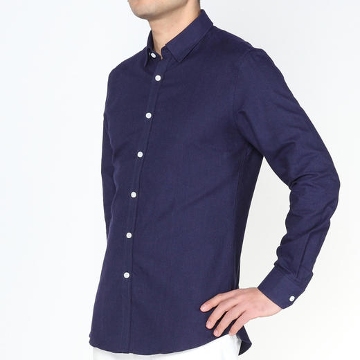 Marco Azzali 深蓝磨毛面料长袖衬衫 C5108100 商品图1