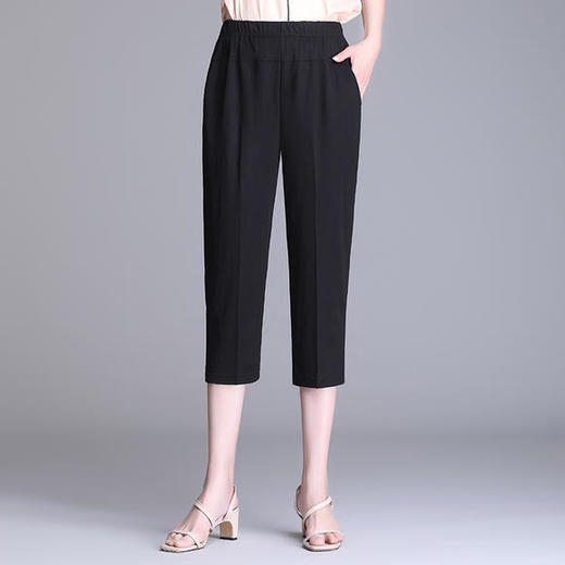 W1563夏天薄款冰丝中老年休闲宽松高腰松紧大码七分裤 商品图1