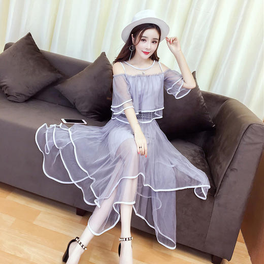 WZNH-MQYS8987甜美简约圆领短袖纯色上衣+修身半身裙套装 商品图4