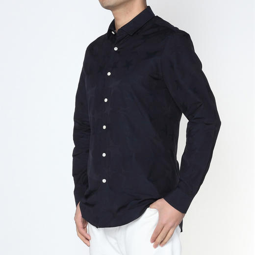 Marco Azzali 黑色五角星提花长袖衬衫 C5105100 商品图1