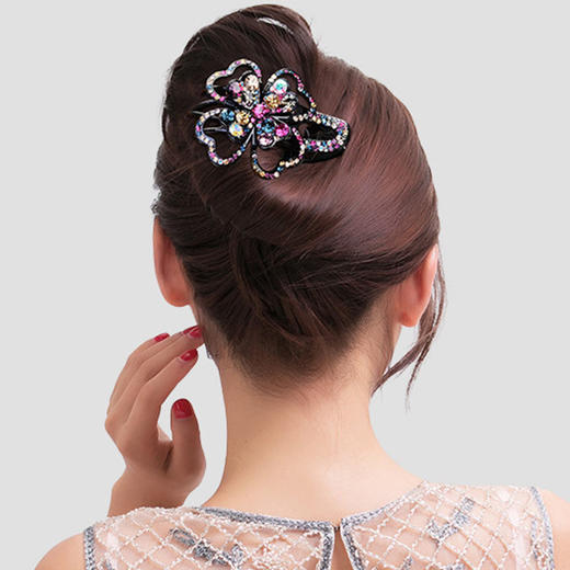 上海旗袍厂LBE-pf087-2爆款鸭嘴夹发夹气质满钻花朵发卡韩版盘发一字夹成人大号发饰 商品图1