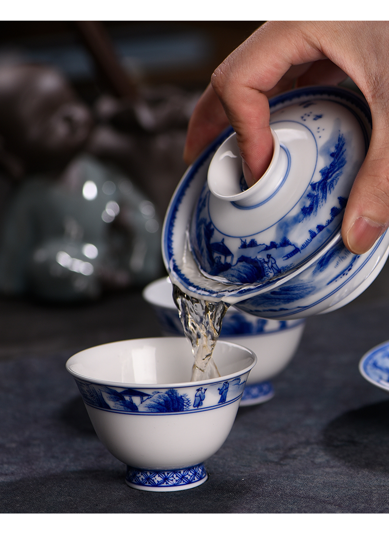 盖碗茶杯单个陶瓷纯手绘青花瓷功夫茶碗景德镇茶具大号泡茶三才杯