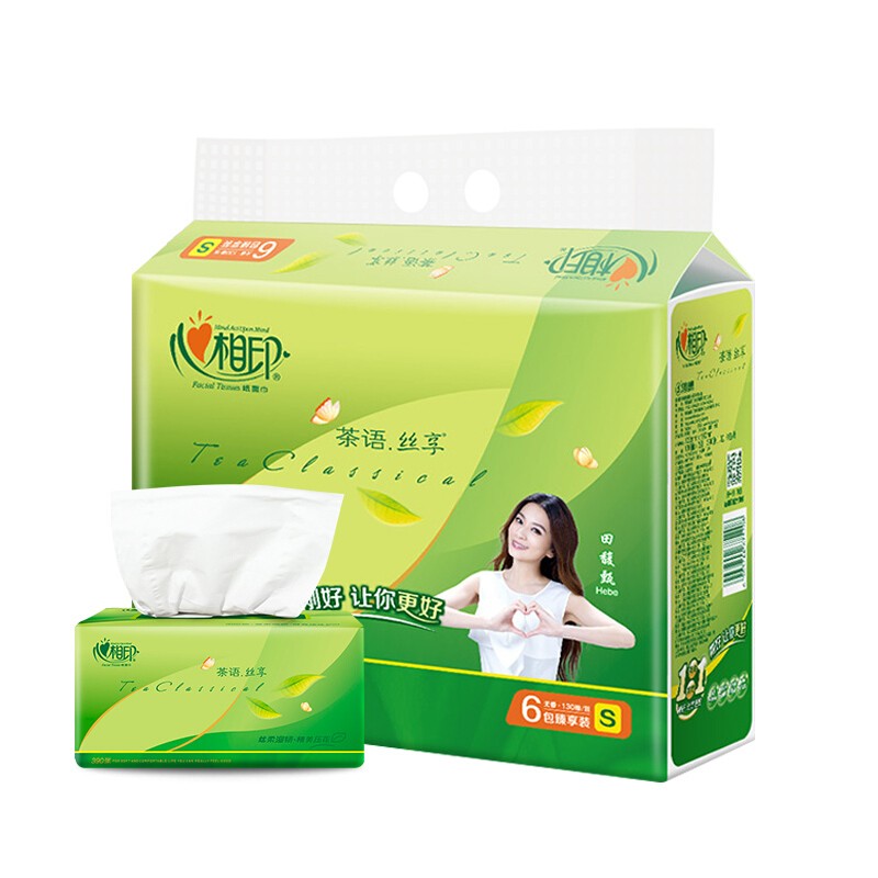 心相印 茶语丝享3层纸巾130抽家庭家用餐巾软抽纸巾 1提6包