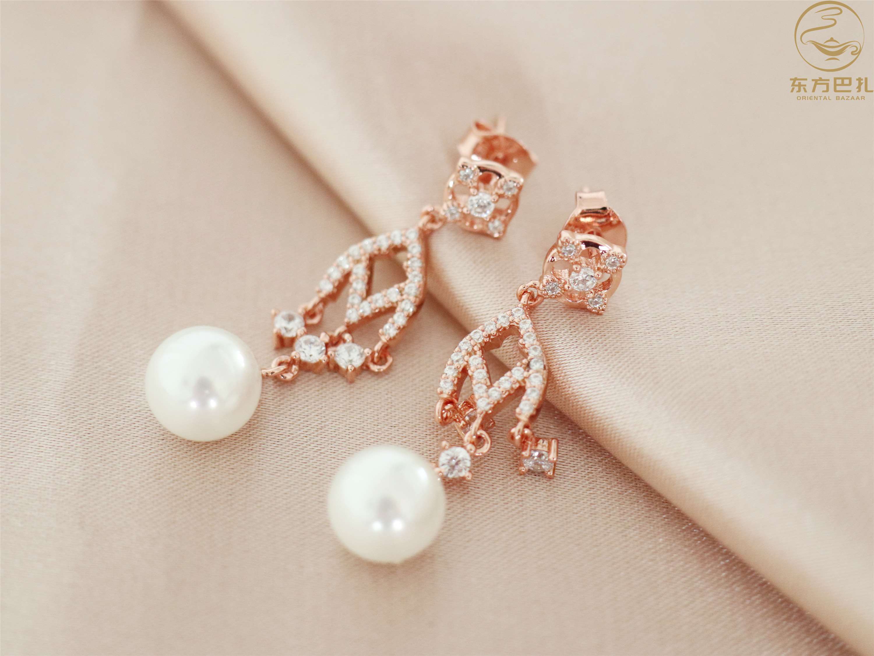 东方巴扎通体925银玫瑰金日系轻奢品牌孤品天然淡水珍珠耳环耳钩