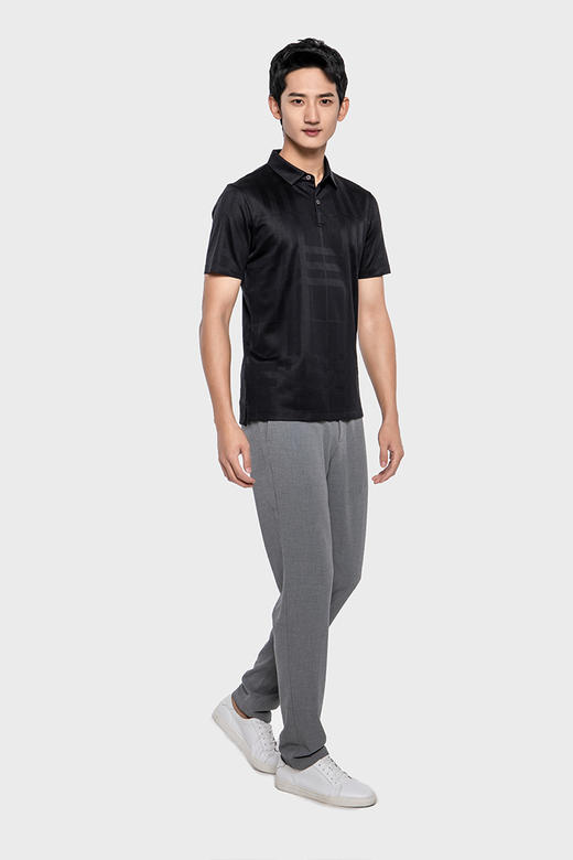 callisto黑色桑蚕丝混纺提花翻领T 恤SPTSS143BK 商品图1