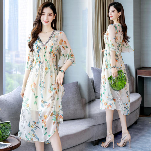 WZNH-YDYX1926（配吊带）夏新款遮胯气质显瘦洋气短袖长裙 商品图0