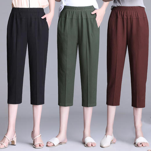 W1563夏天薄款冰丝中老年休闲宽松高腰松紧大码七分裤 商品图0