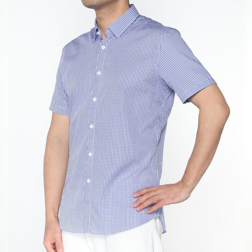 Marco Azzali 白底蓝小格子短袖衬衫 C5243600 商品图1