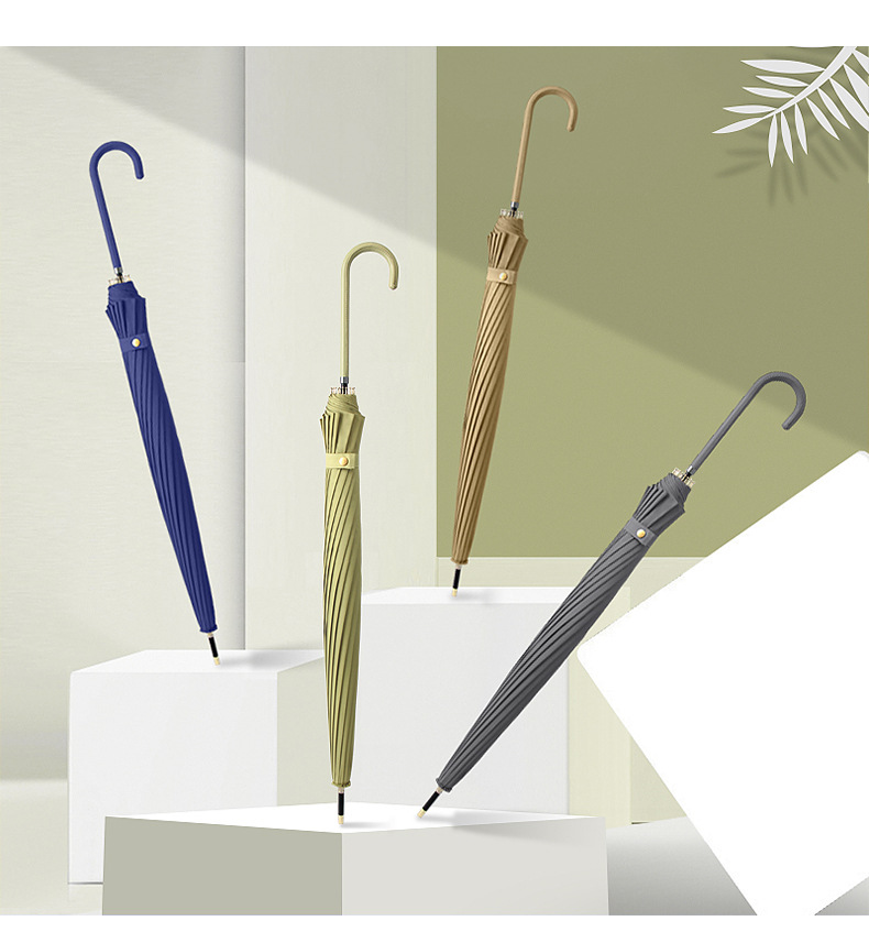 新款16骨优雅莫兰迪色系素色直杆伞小清新长柄雨伞高密拒水抗风