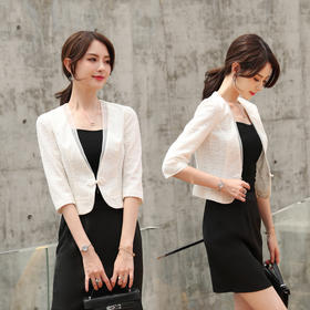 WZNH-YZC8B328纯色西装领一粒扣修身七分袖短外套