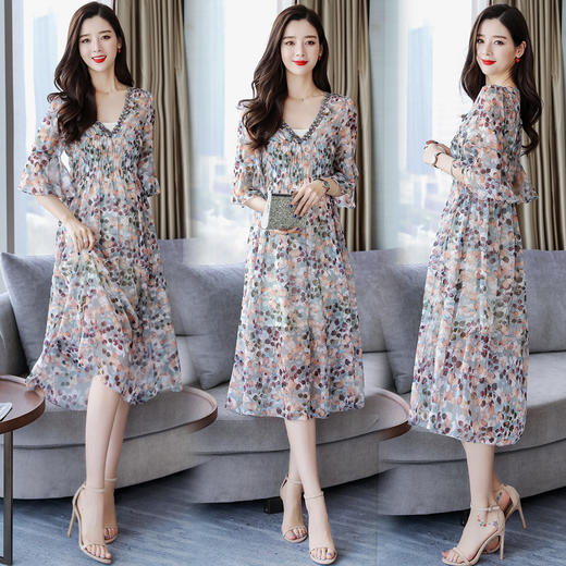 WZNH-YDYX1926（配吊带）夏新款遮胯气质显瘦洋气短袖长裙 商品图2