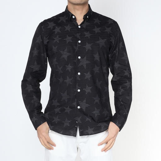 Marco Azzali 黑色星星提花长袖衬衫 C5106200 商品图0